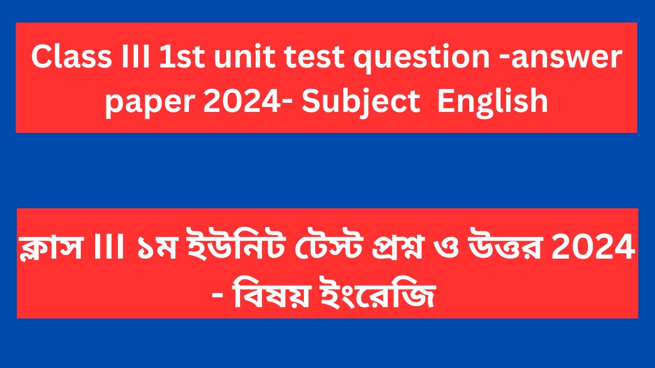 Read more about the article Class 3 1st unit test question paper 2024 English  WB Board PDF Download | Class 3 1st summative question paper English 2024 WB Board PDF Download